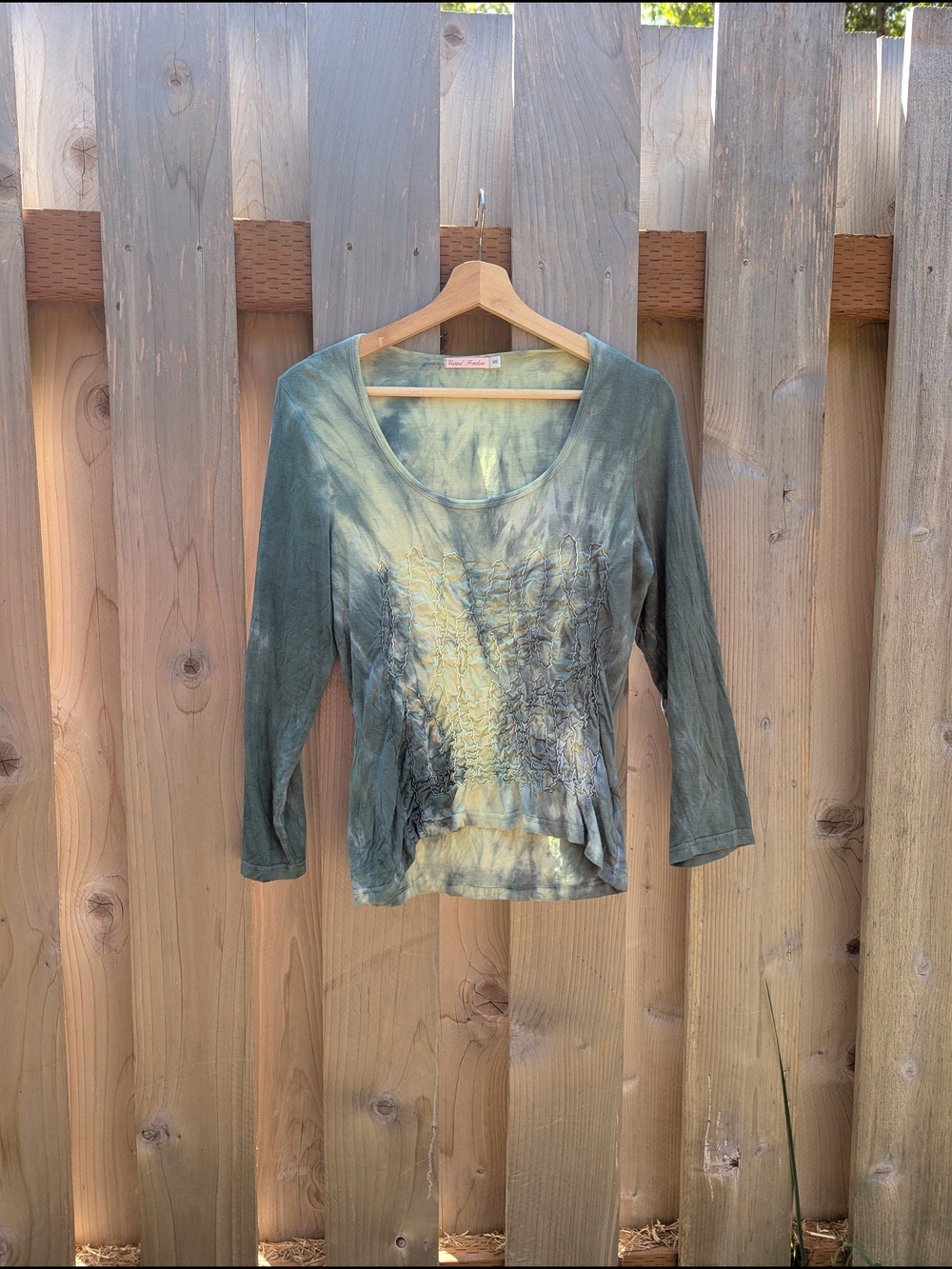 Women’s Scoop Neck Tie-Dye Fairy Grunge Top - Green & Yellow